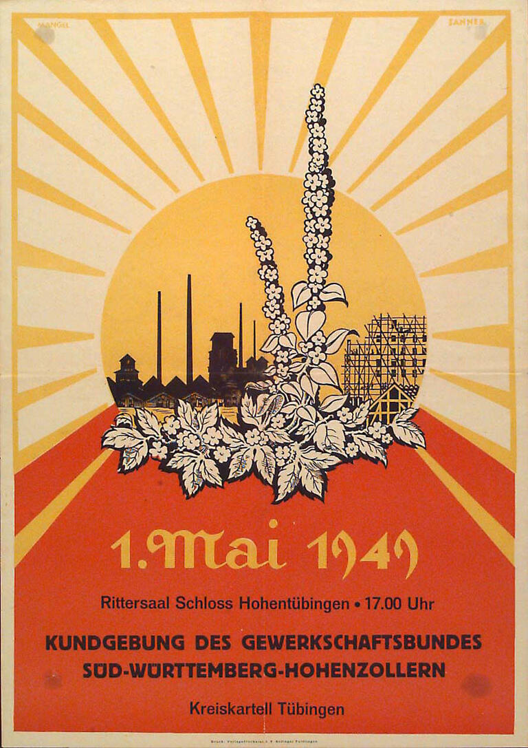 1. Mai 1949: Plakat des DGB Tübingen zu Mai-Feier