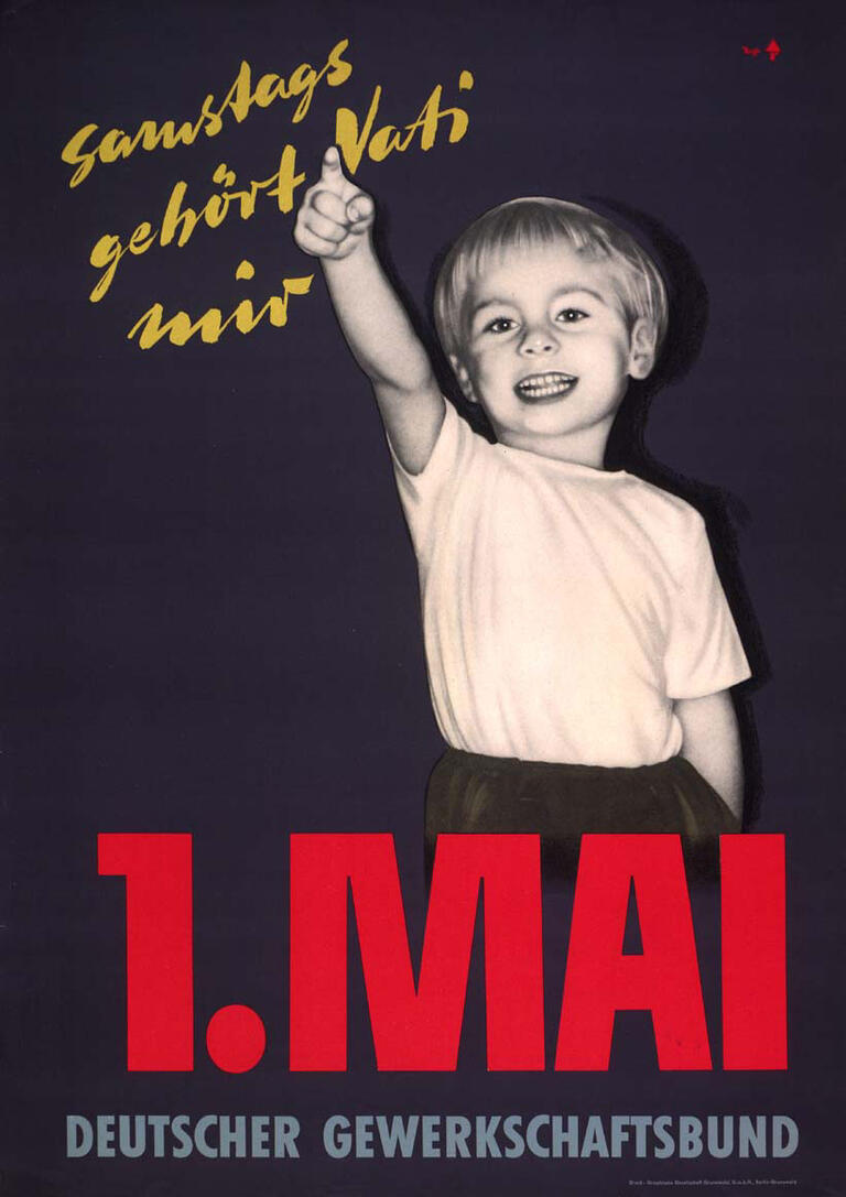 Plakat des DGB: Samstags gehört Vati mir, zum 1. Mai 1956