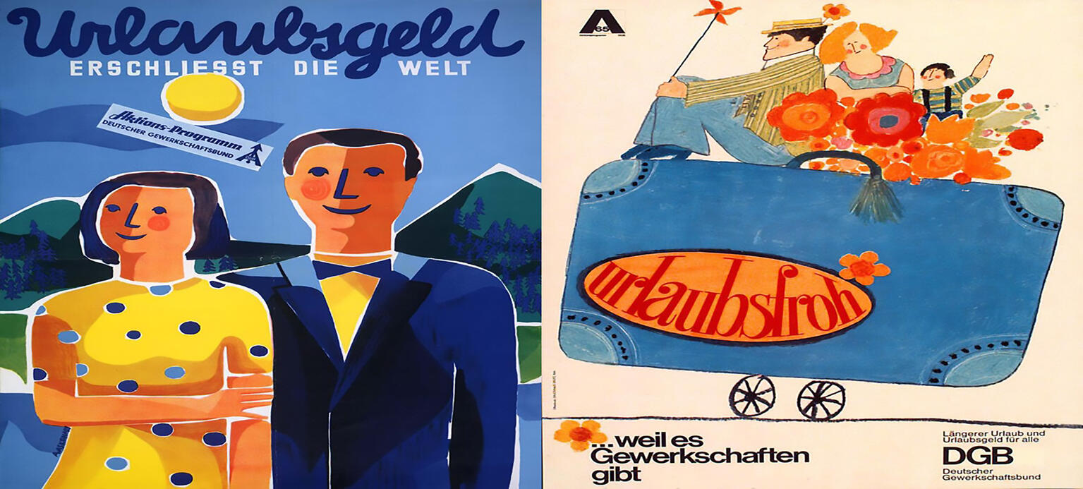 DGB-Plakat zum Aktionsprogramm 1965: Für eine Verlängerung des Urlaubs und Einführung eines angemessenen Urlaubsgeldes