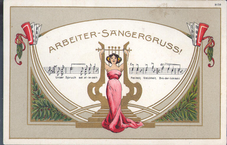 Postkarte: Werbung für den Arbeitersängerbund, 1908