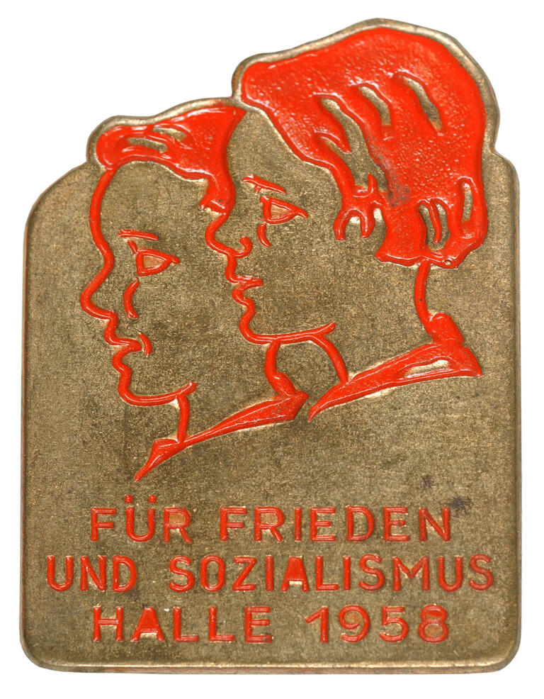 Anstecknadel „Für Frieden und Sozialismus“, Halle 1958